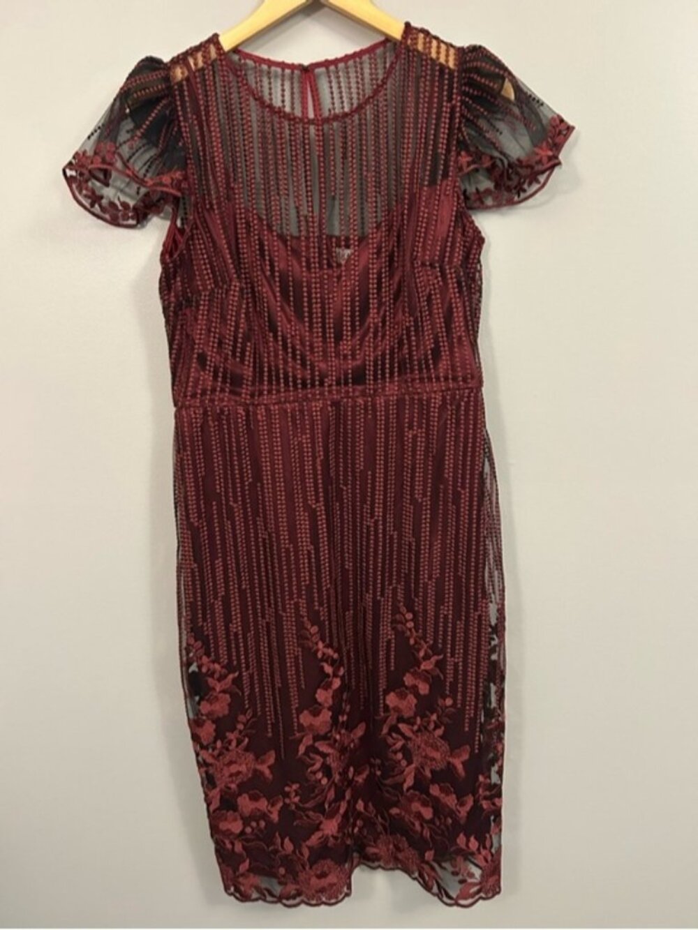 Neiman Marcus Burgundy Embroidered Midi Dress NWT Size 12
